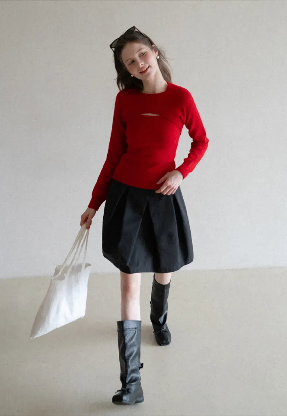 Cutout Detail Round Neck Knit Sweater