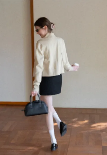 Plaid Skirt with Front Slit