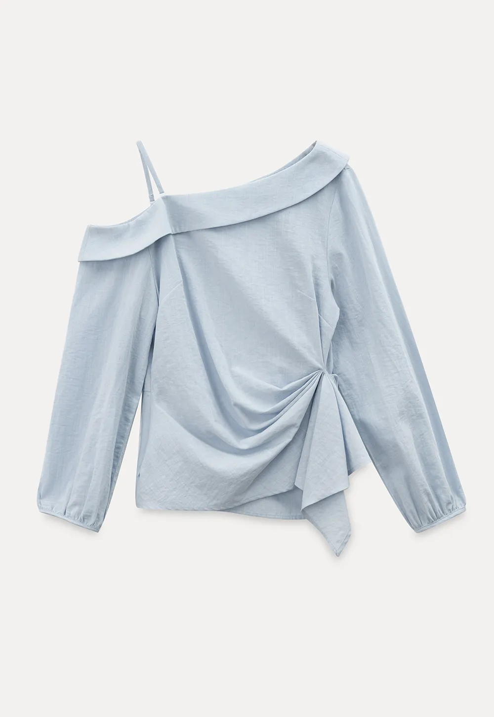 Off Shoulder Shirt with Ruched Sleeve Detail