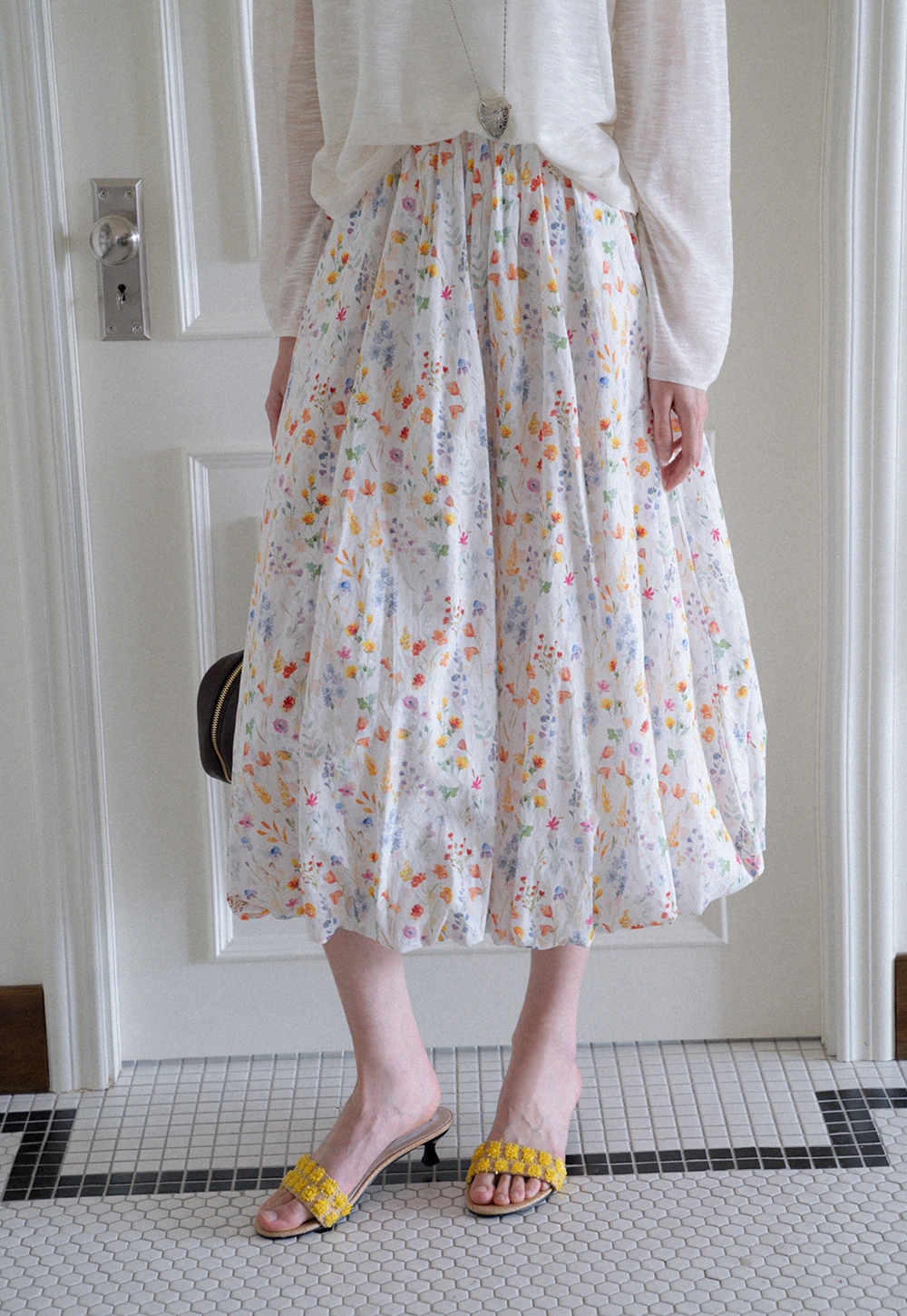 Women's Floral Print Bubble Hem Midi Skirt