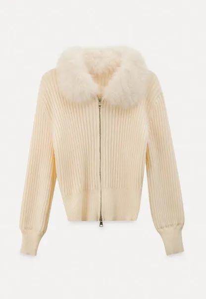 Ribbed knit sweater with fur collar detail