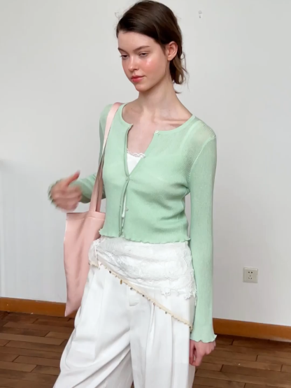 Asymmetrical Lace Trim Wide Leg Casual Pants and Accessory