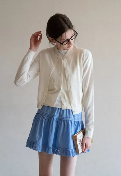 Knitted Vest with Button Closure and Embroidery