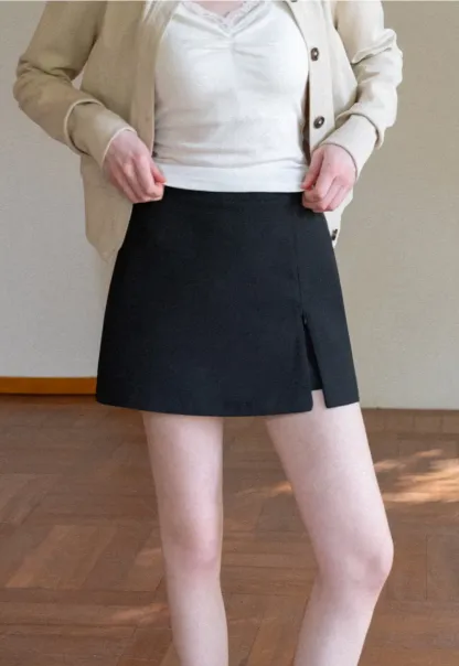 Plaid Skirt with Front Slit