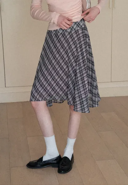 Plaid Pleated Midi Skirt