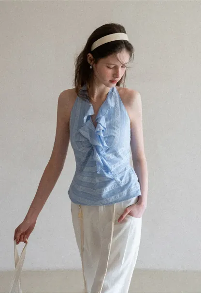 Halter Neck Top with Ruffled Detail
