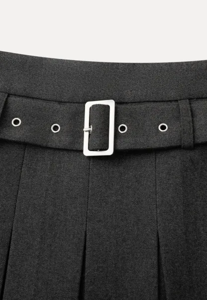 Pleated A Line Skirt with Belt Detail
