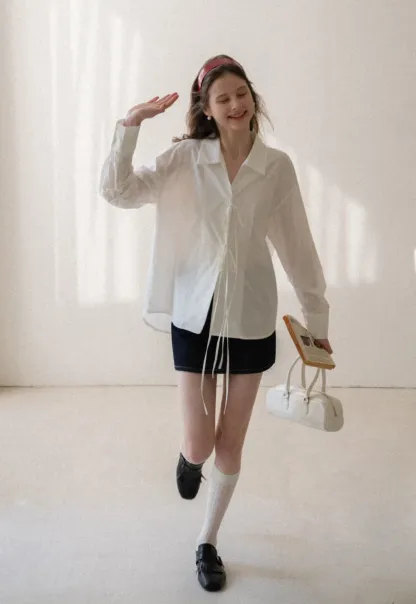 Long sleeve shirt with front tie detail