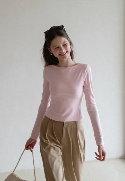 long sleeve boat neck slim fit top