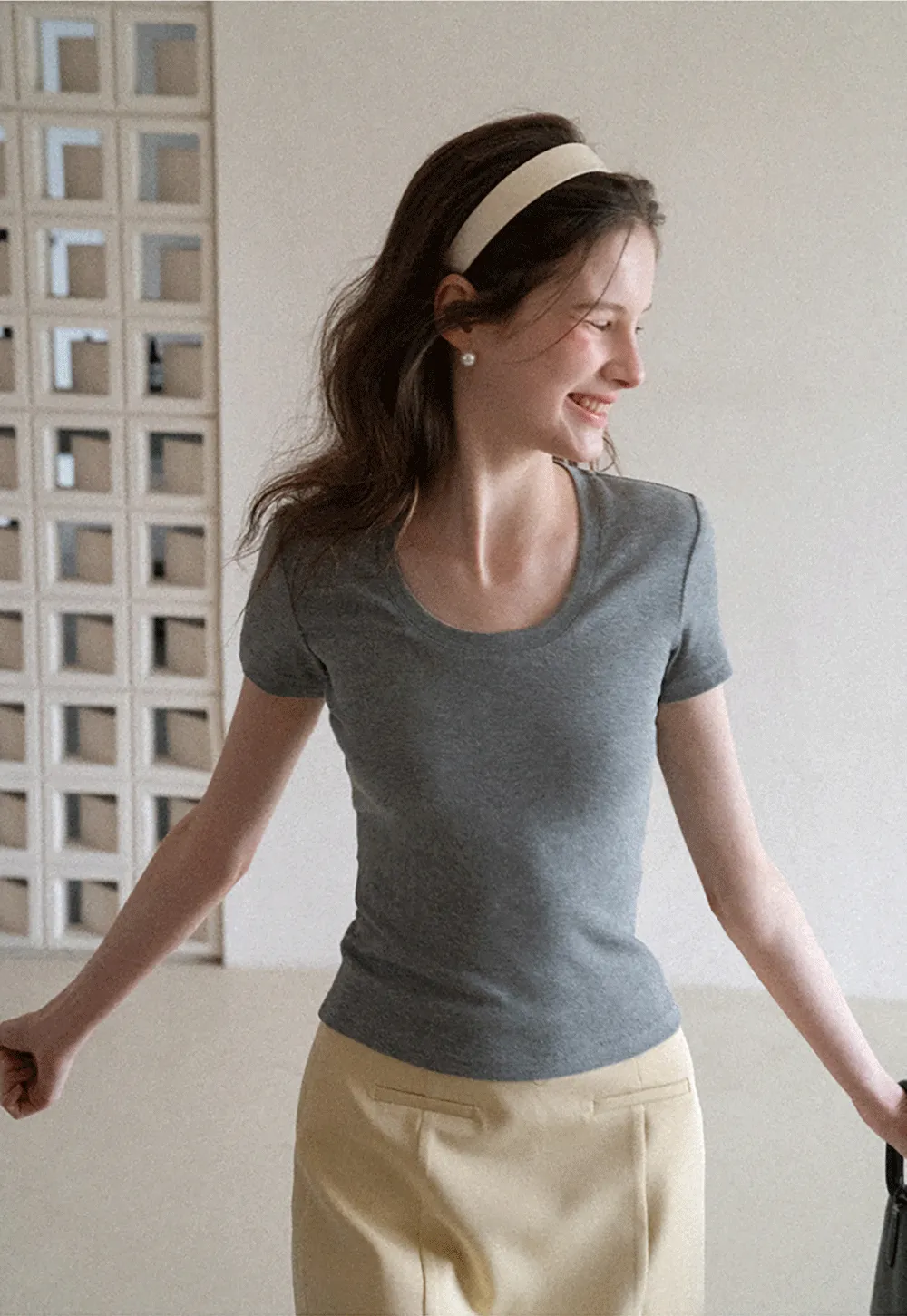 Short Sleeve Crop Top with Back Buttons