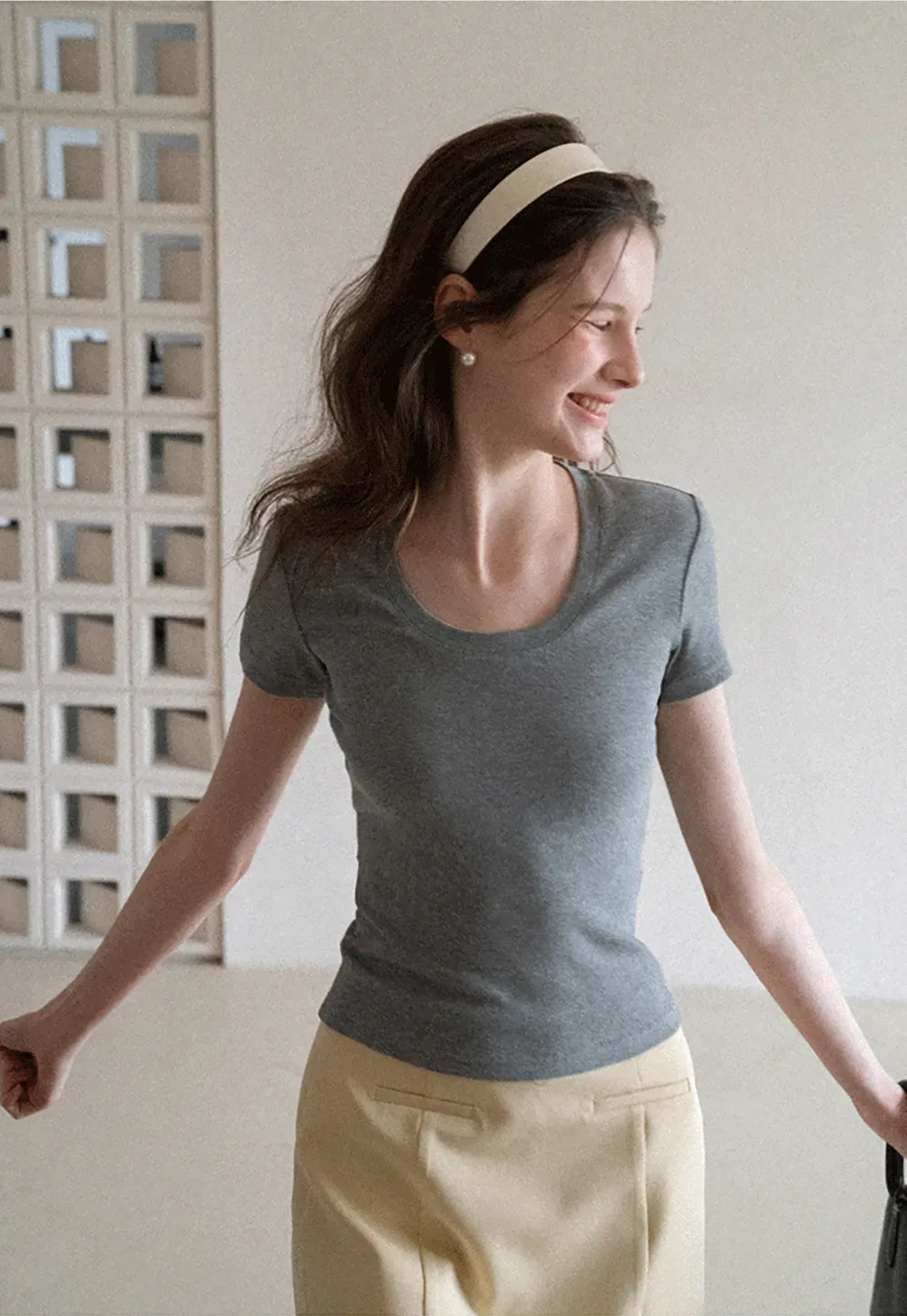 Short Sleeve Crop Top with Back Buttons