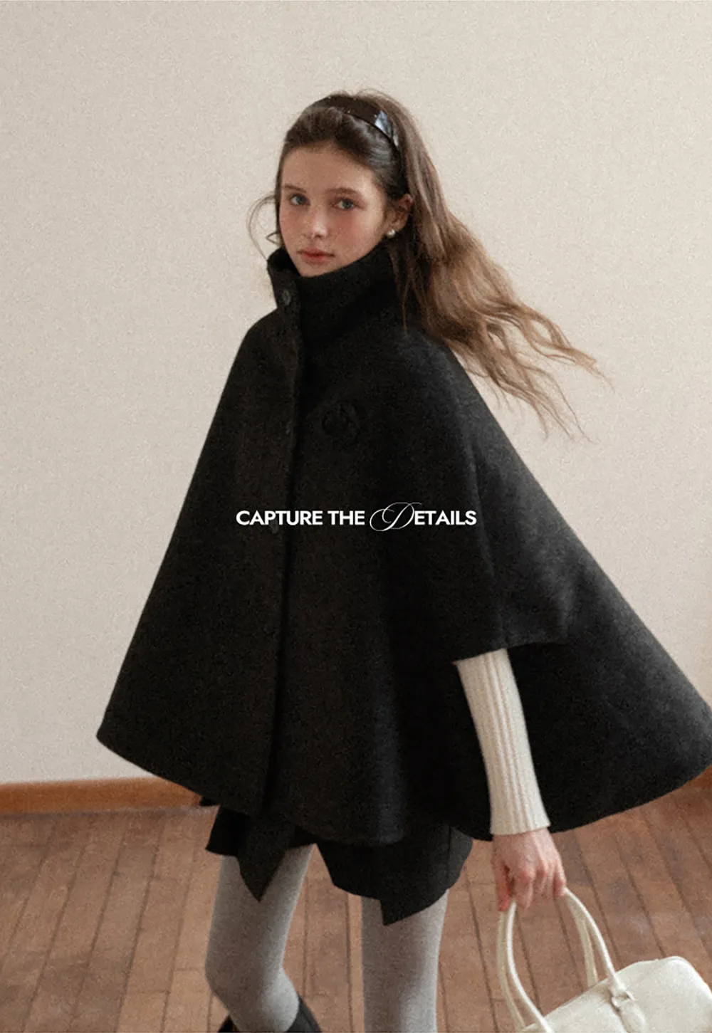 Wool Cape with High Neck Design