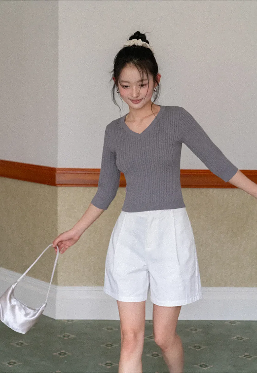 V Neck Ribbed Knit Crop Top