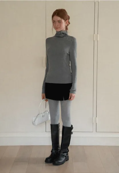 Turtleneck Sweater Long Sleeve Knitwear Women's Fitted Top