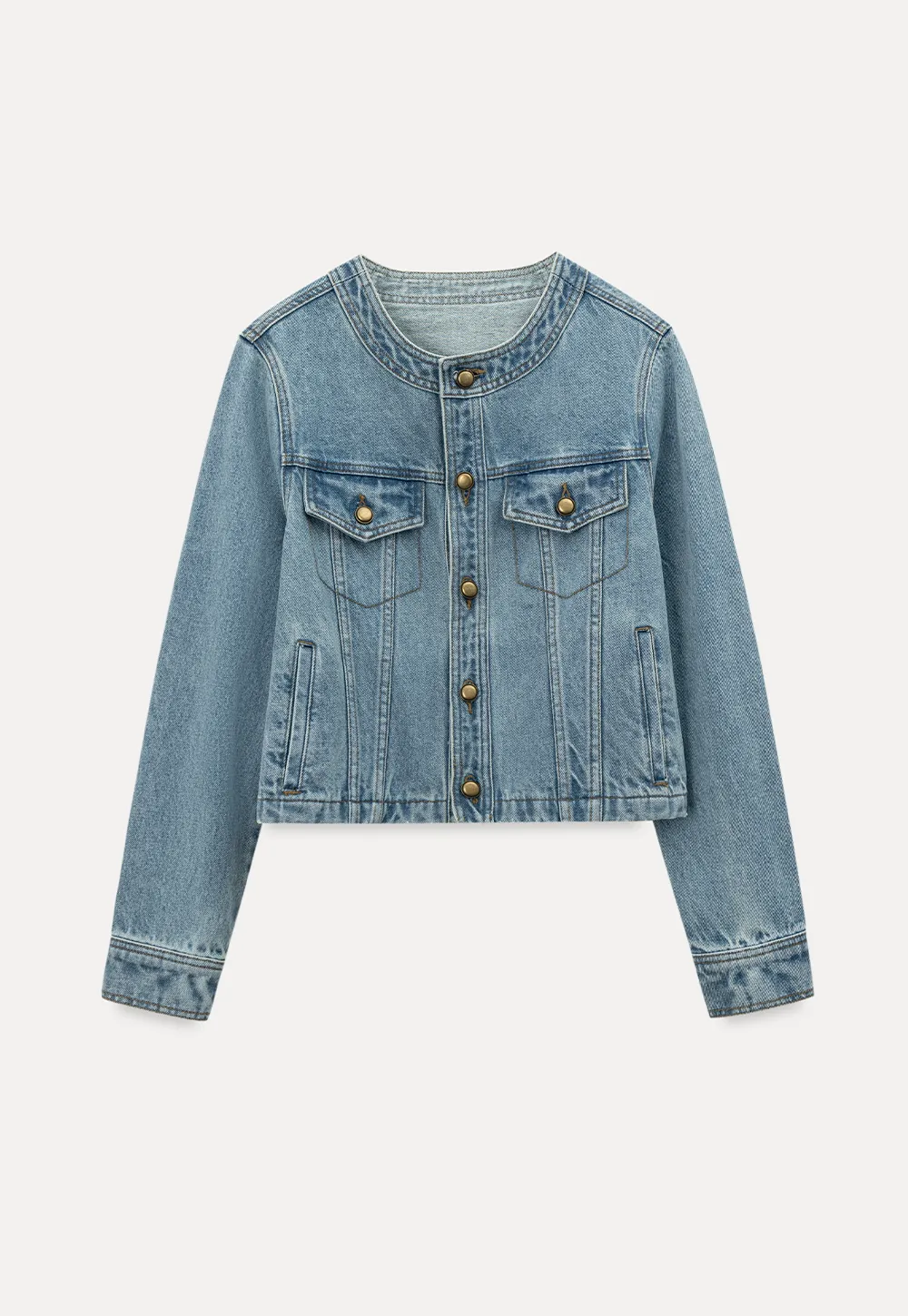 Denim short jacket with button front and chest pockets