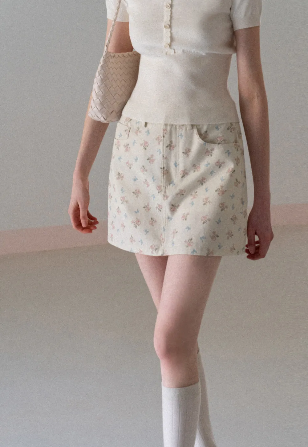 Floral Print Mini Skirt with Front Pockets