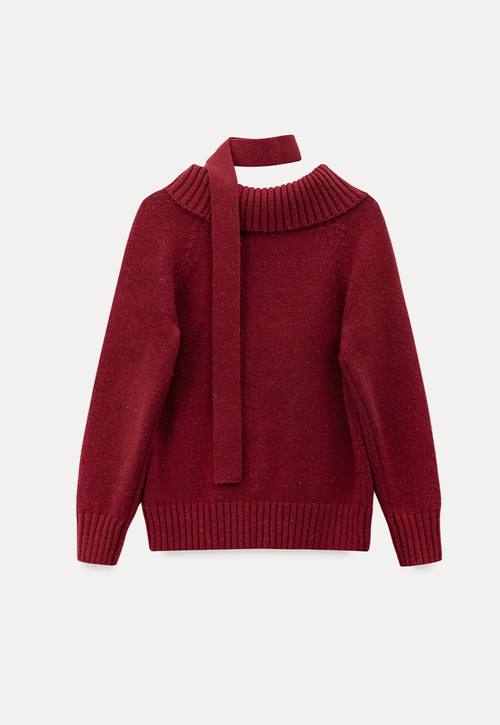 Elegant High Neck Knit Sweater with Tie Detail