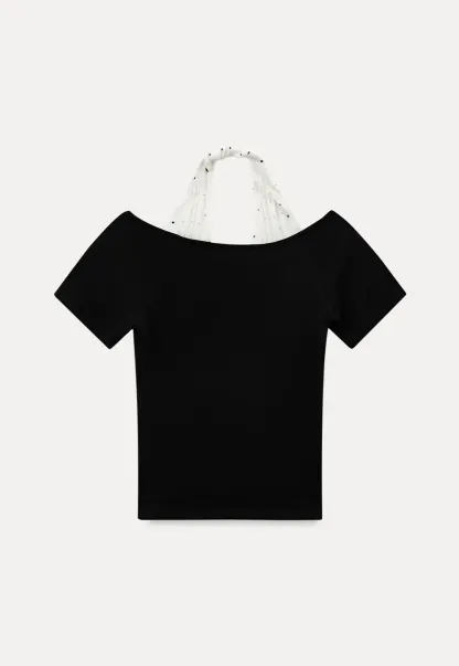Off shoulder short sleeve top with halter neck detail