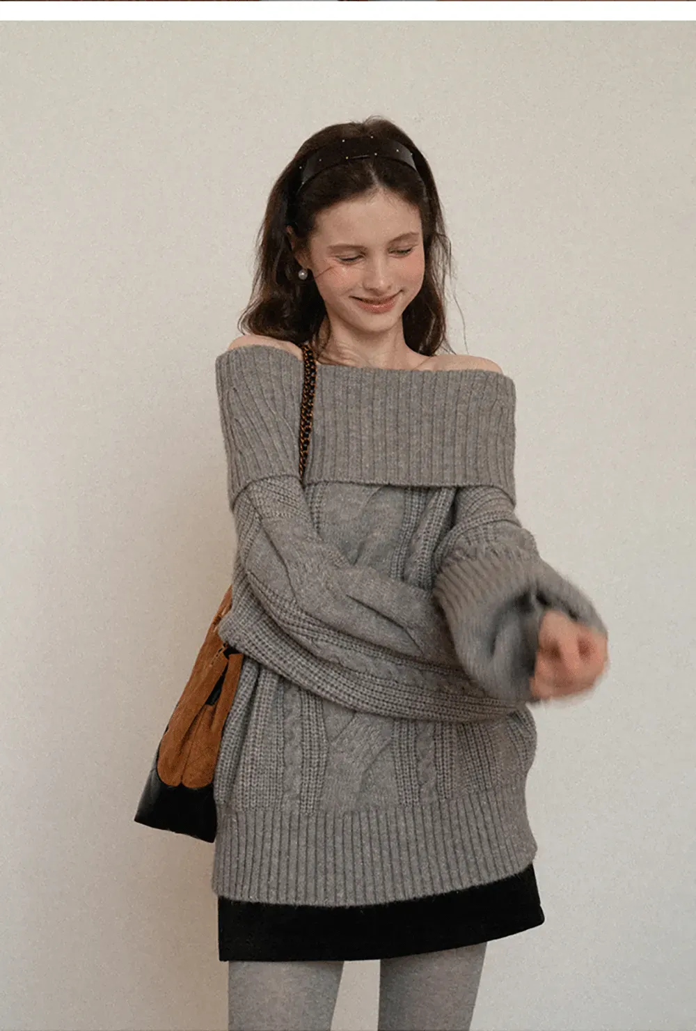 Gray Cable-Knit Turtleneck Sweater