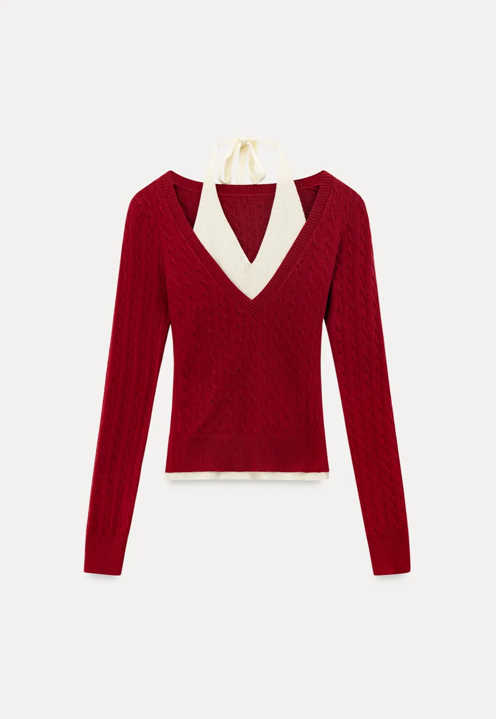 Cable Knit Sweater with Back Tie Detail