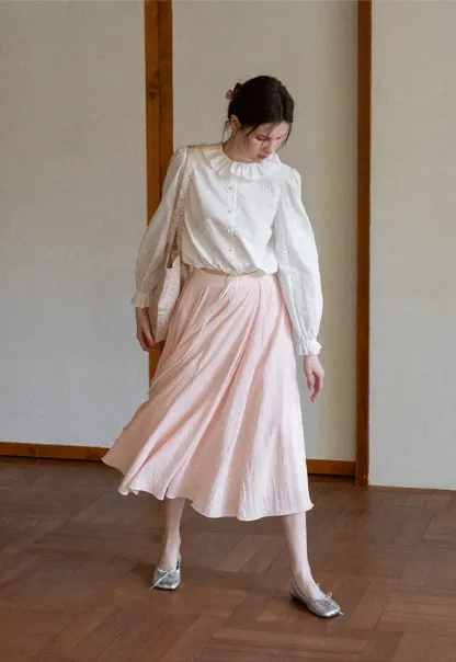 Flowy Pleated Midi Skirt with Drawstring Waist