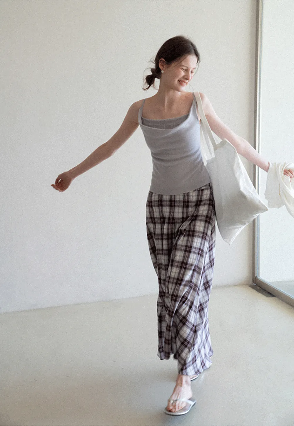 Plaid Pleated Midi Skirt