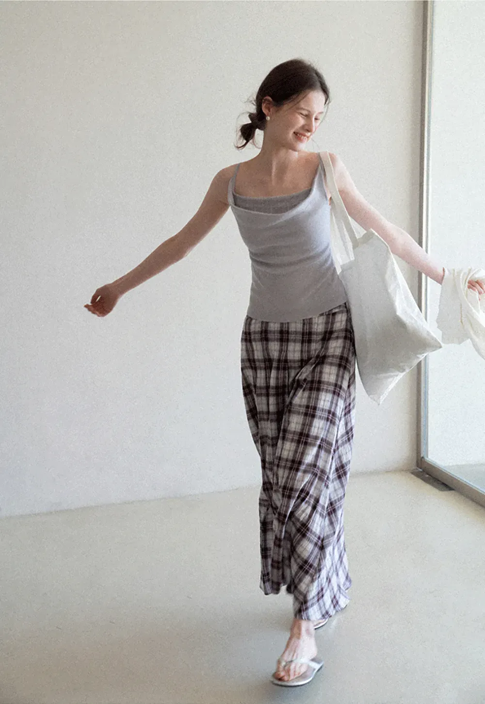 Plaid Pleated Midi Skirt