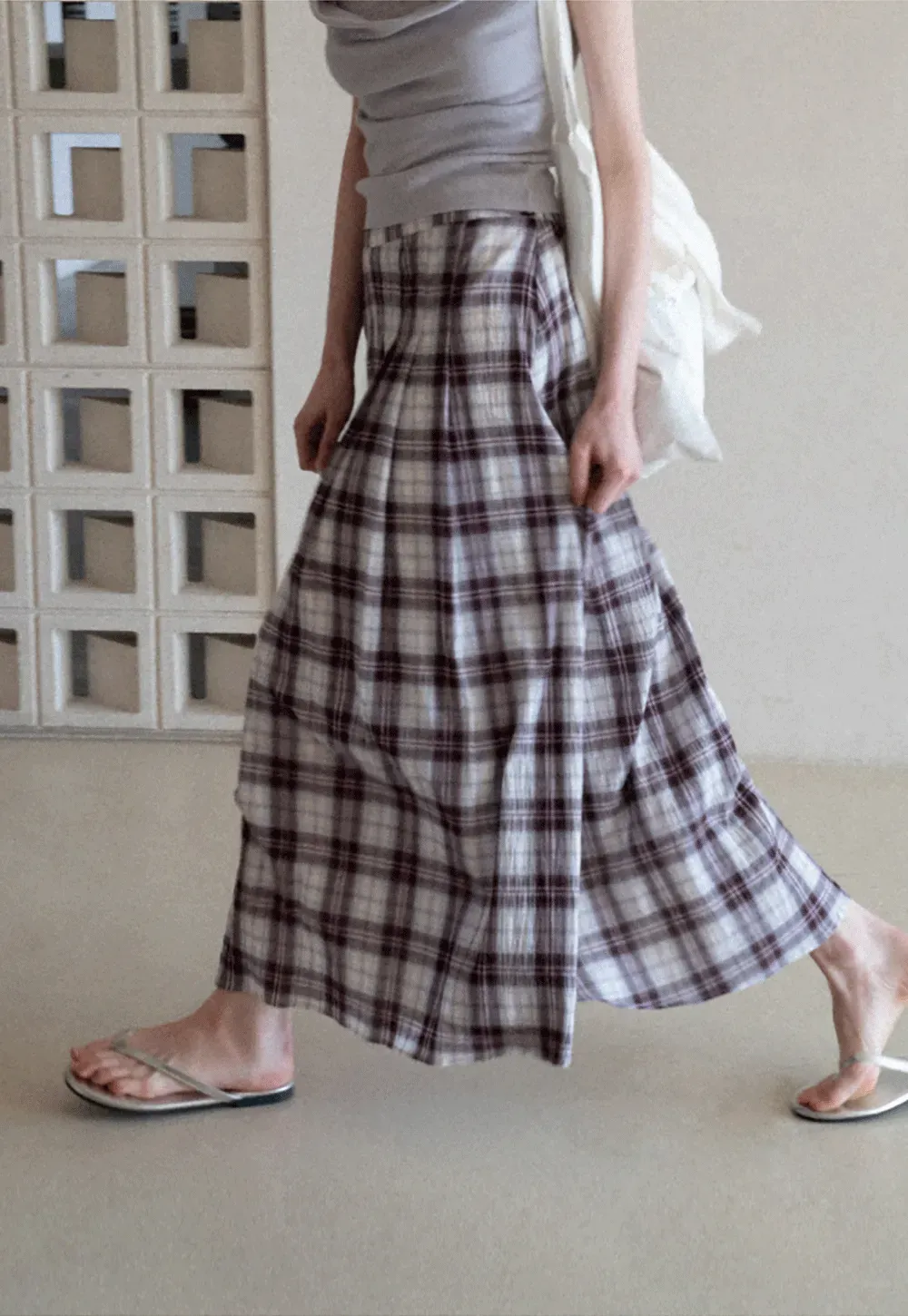 Plaid Pleated Midi Skirt