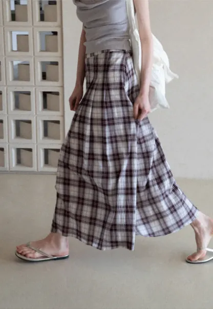 Plaid Pleated Midi Skirt