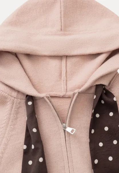 Pink Hooded Knit Sweater for Women Soft Warm Casual Top