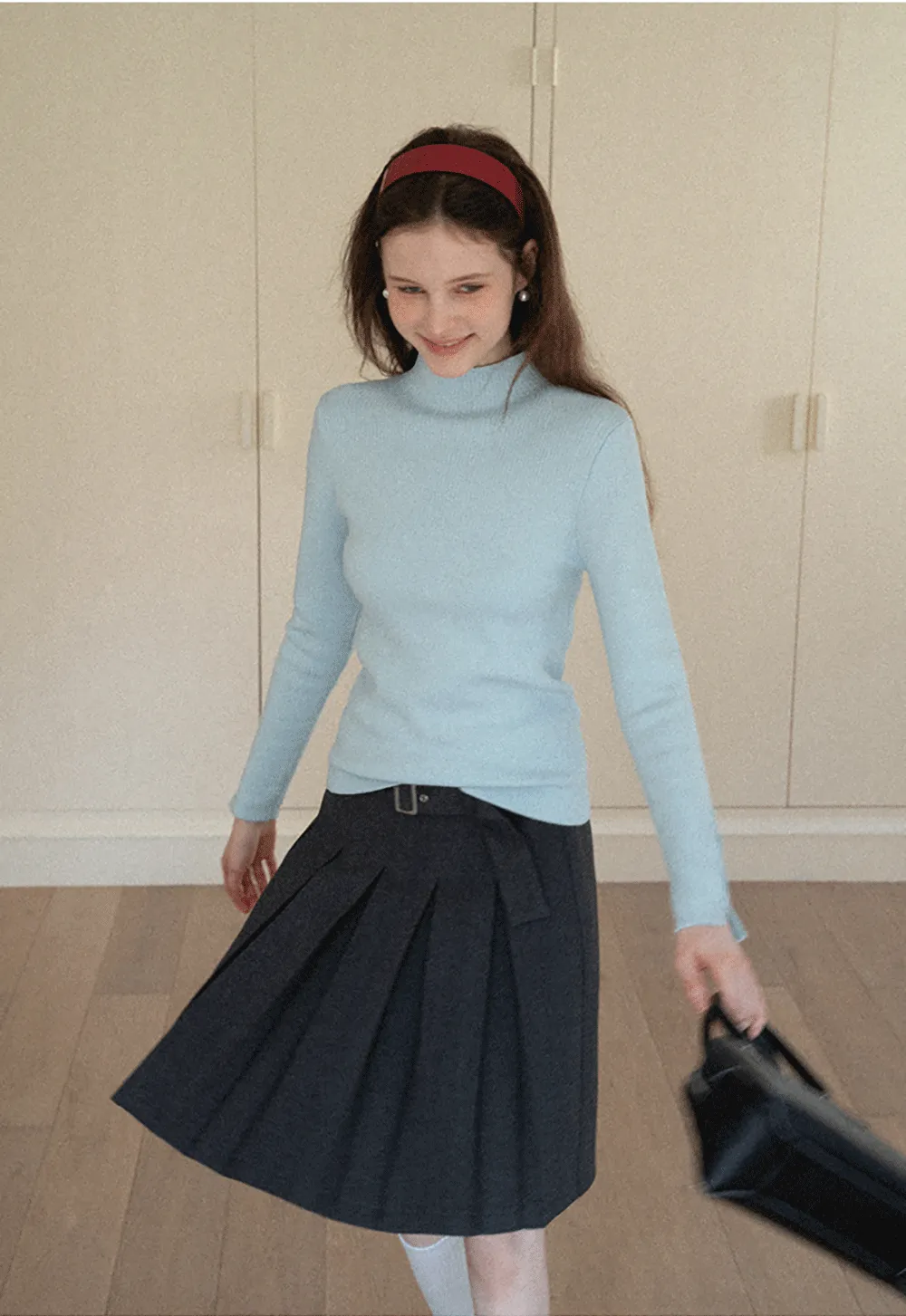 Pleated A Line Skirt with Belt Detail