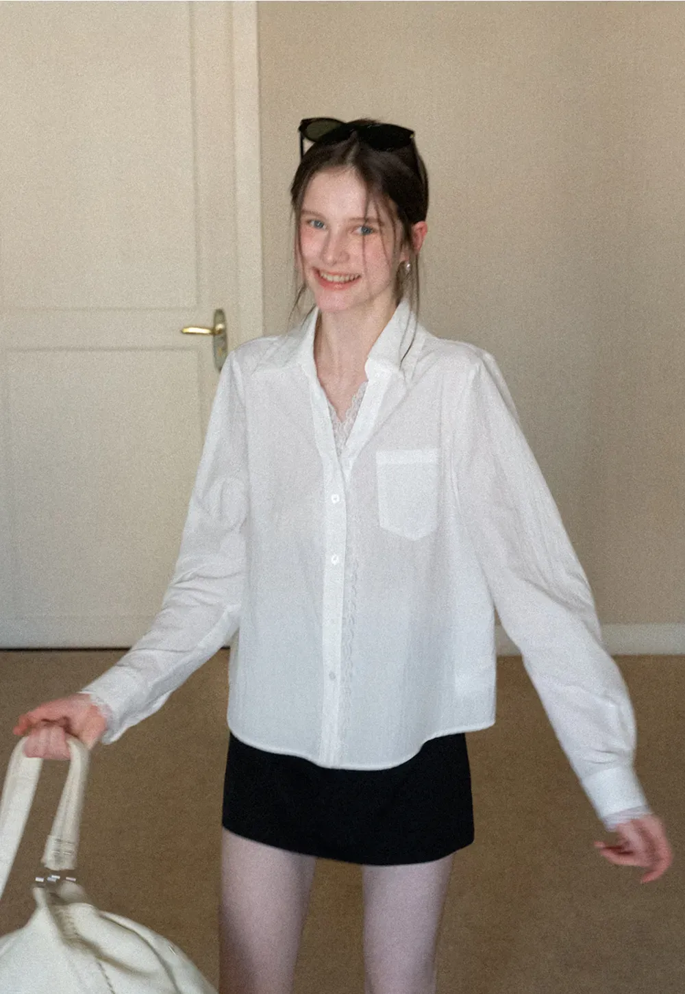 Elegant Lace Trim Button Down Shirt