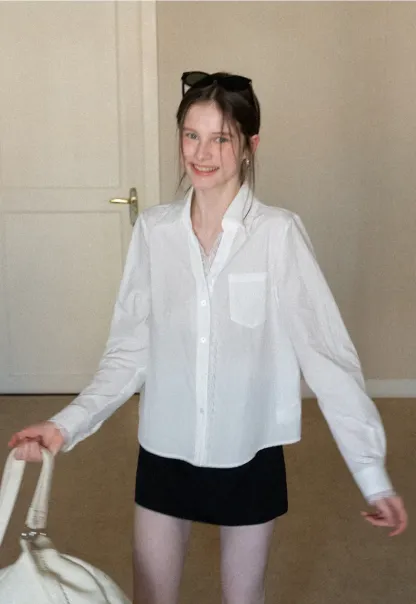 Elegant Lace Trim Button Down Shirt