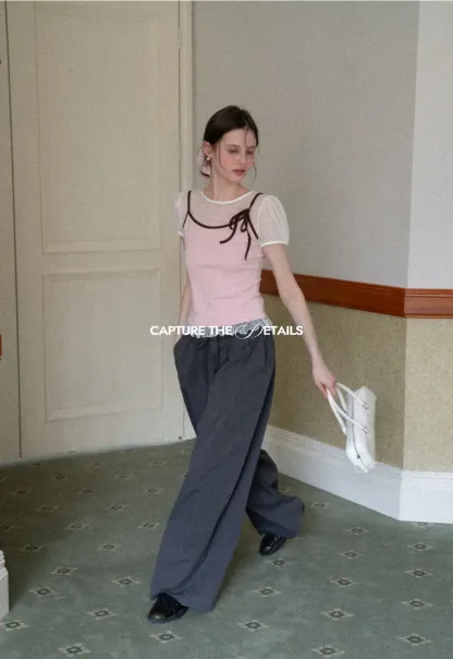 Sheer Mesh Trimmed Tank Top with Bow Detail