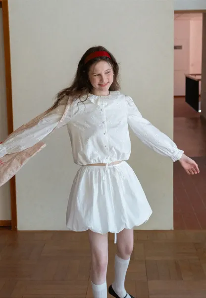 Puffed skirt with drawstring waist