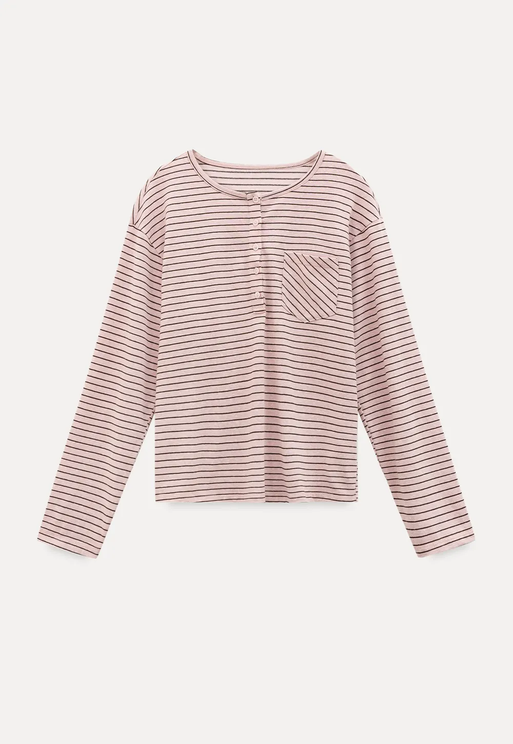 Long sleeve striped henley shirt with chest pocket