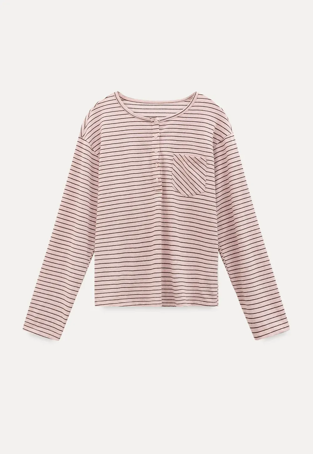 Long sleeve striped henley shirt with chest pocket
