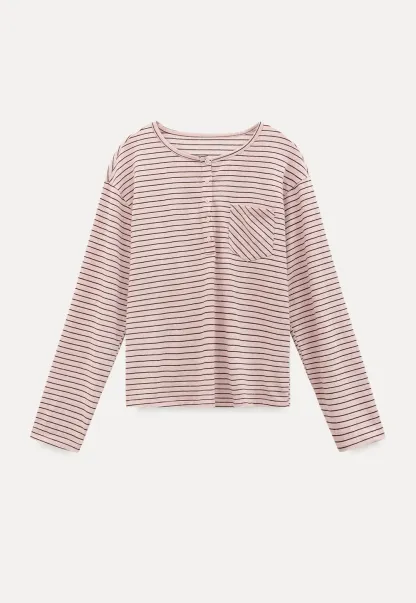 Long sleeve striped henley shirt with chest pocket