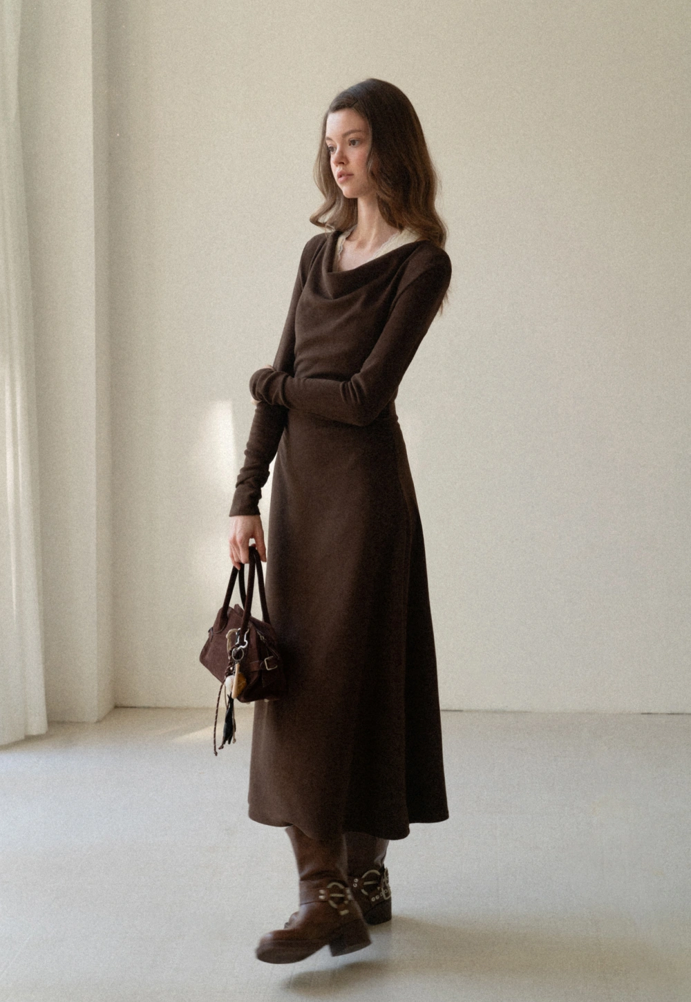 Women Elegant Cowl Neck Dress and Lace Camisole