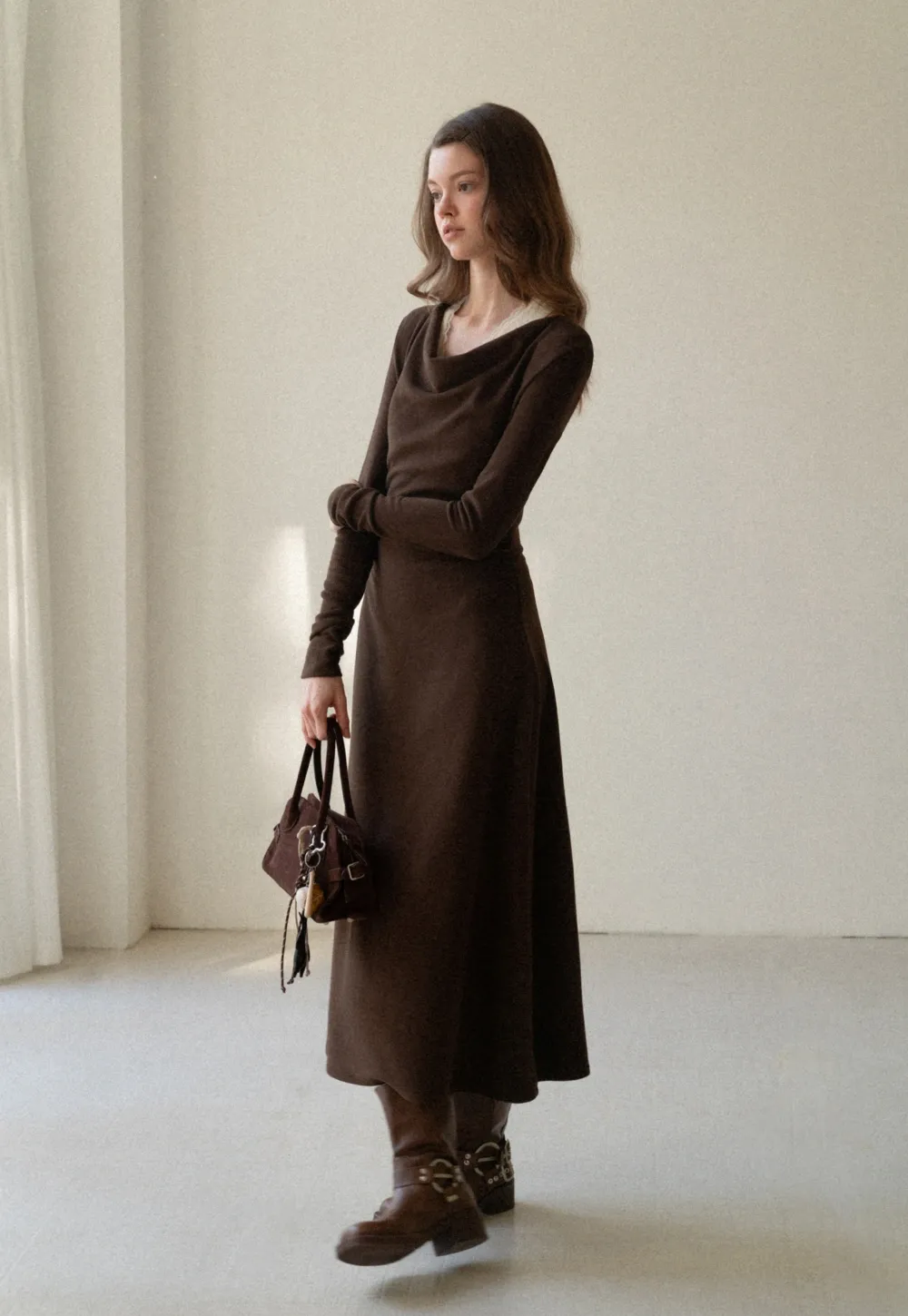 Women Elegant Cowl Neck Dress and Lace Camisole