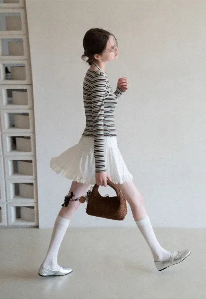 Long sleeve striped top with halter neck detail