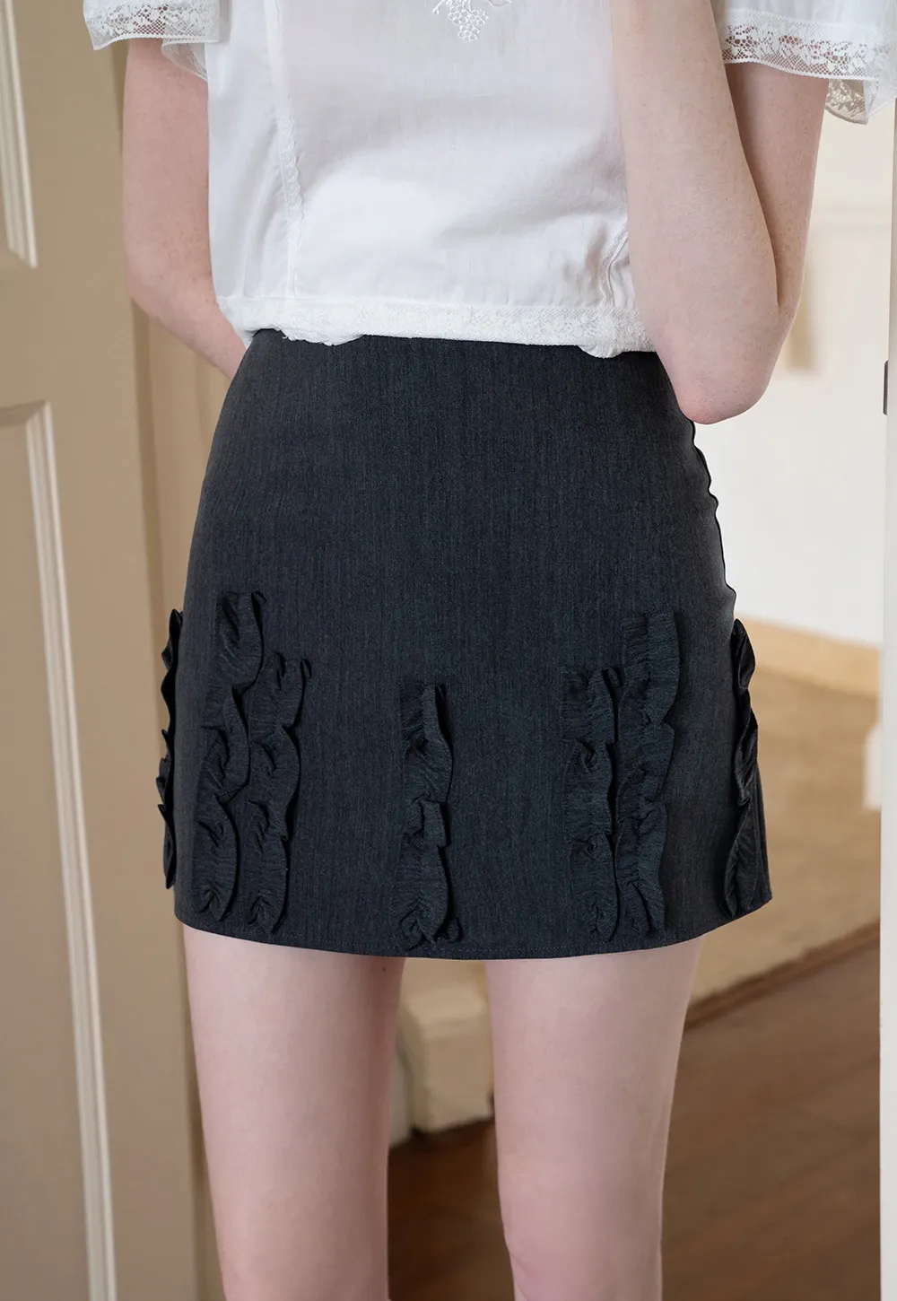 Women’s A-Line Mini Skirt with Ruffle Bow Details