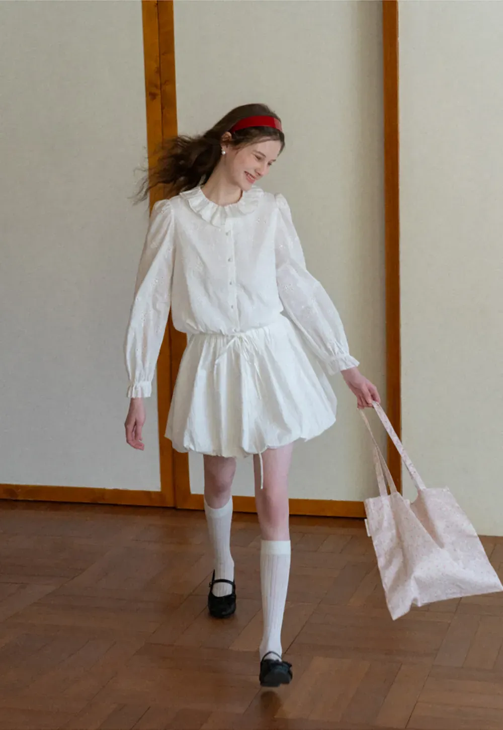 Ruffled Collar Long Sleeve Button Up Shirt