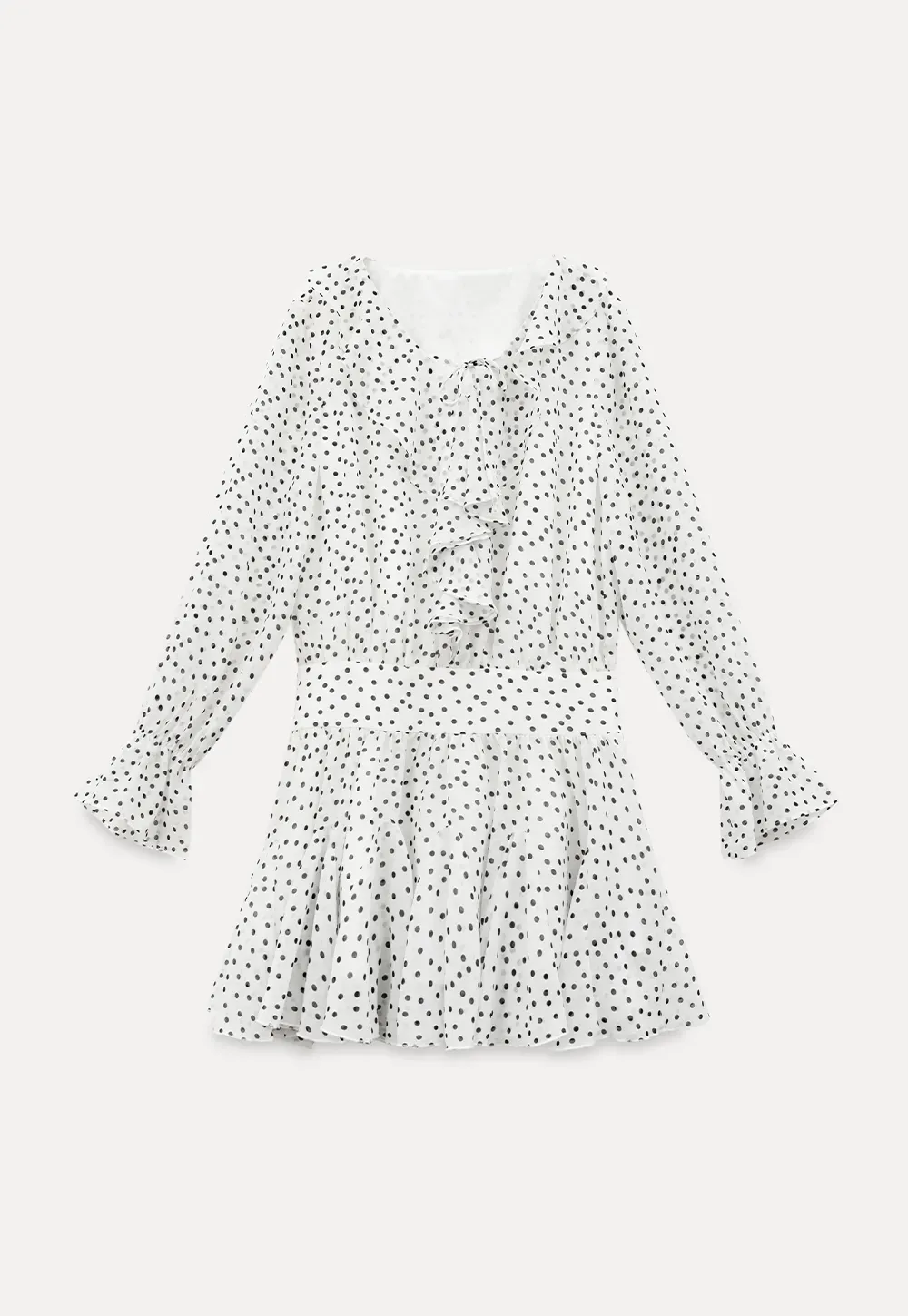 Polka Dot Ruffle Dress with V Neck and Long Sleeves