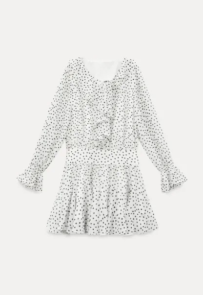 Polka Dot Ruffle Dress with V Neck and Long Sleeves