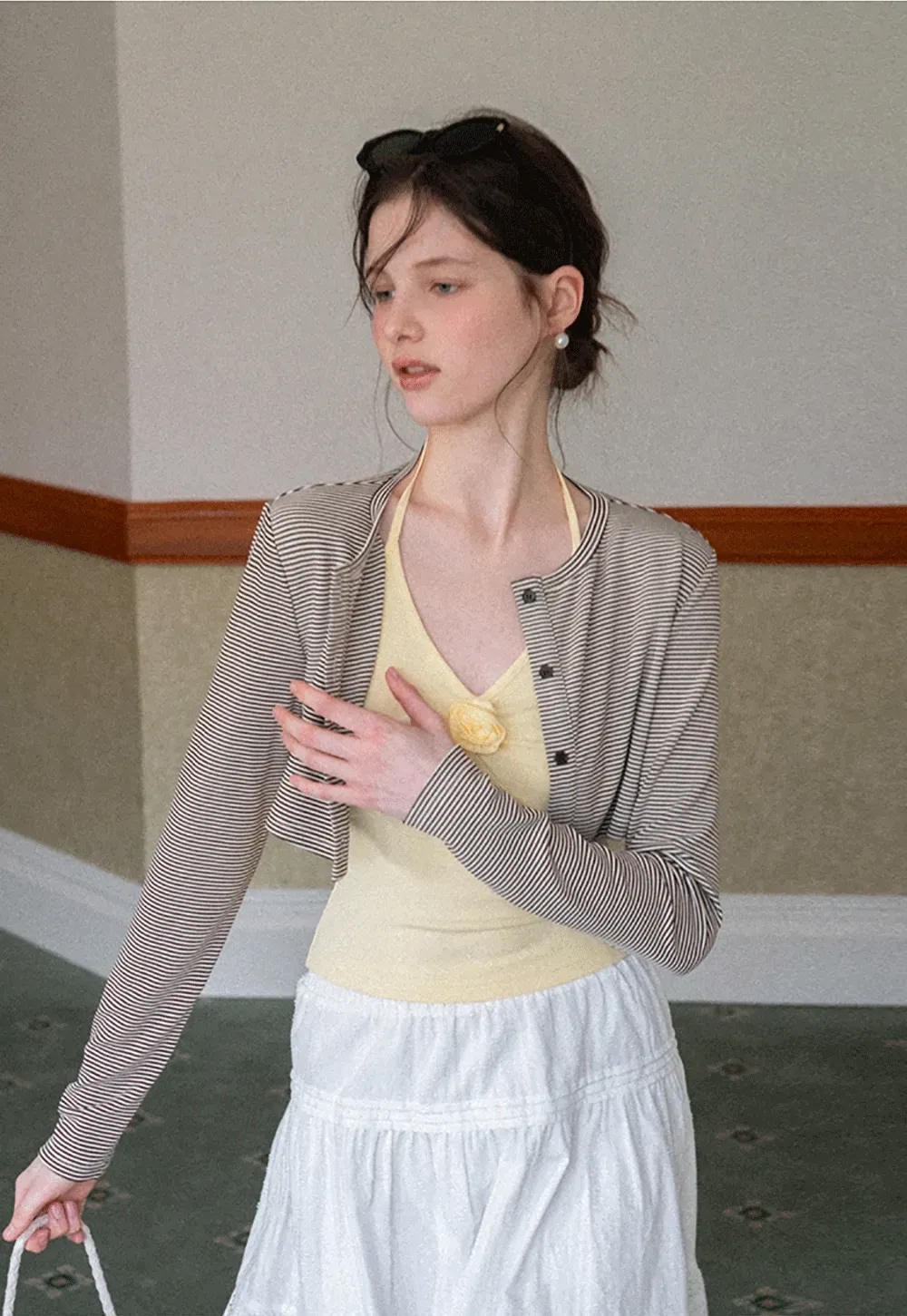 Striped cardigan with buttons and V neck tank top