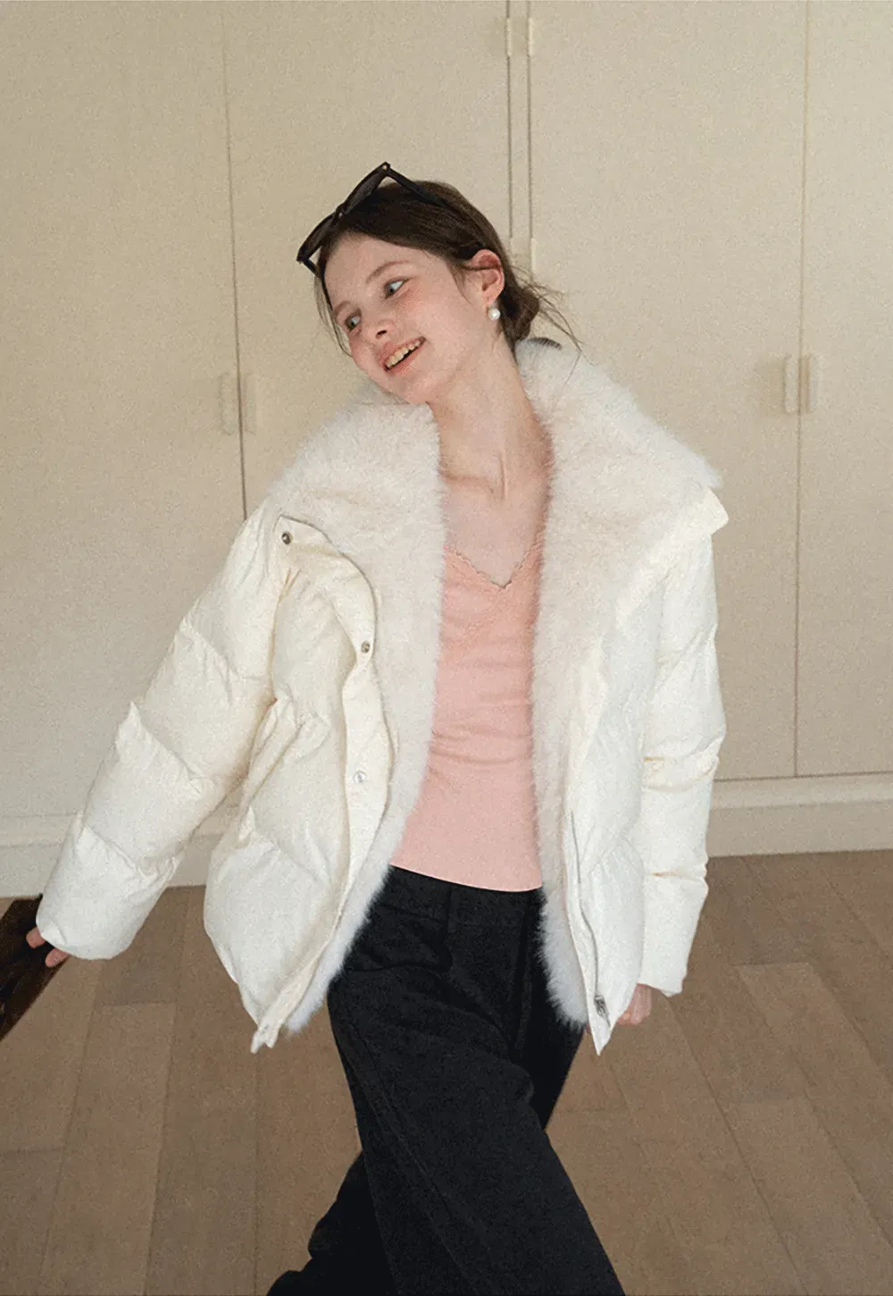 V neck long sleeve top with lace trim and fitted design