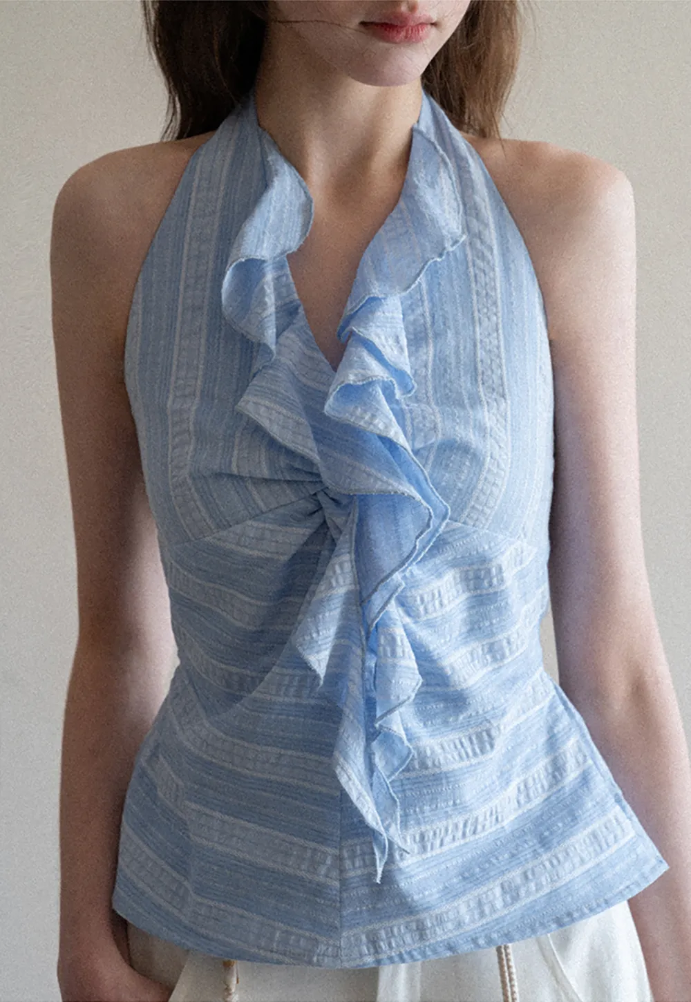 Halter Neck Top with Ruffled Detail