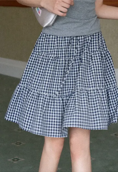 Gingham Pattern Tiered Skirt
