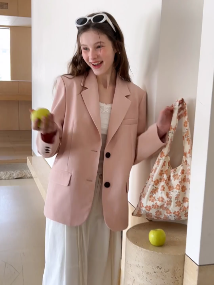 Short Jacket with Notched Collar and Sleeve Buttons